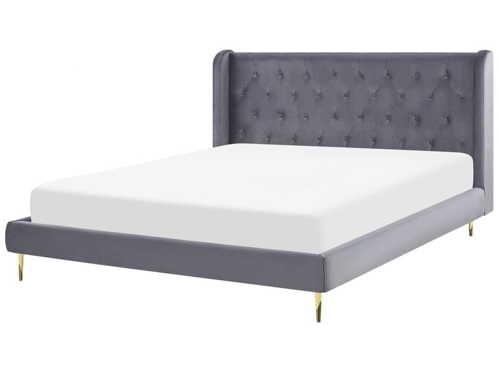 Beliani Zamatová posteľ 180 x 200 cm sivá FORBACH